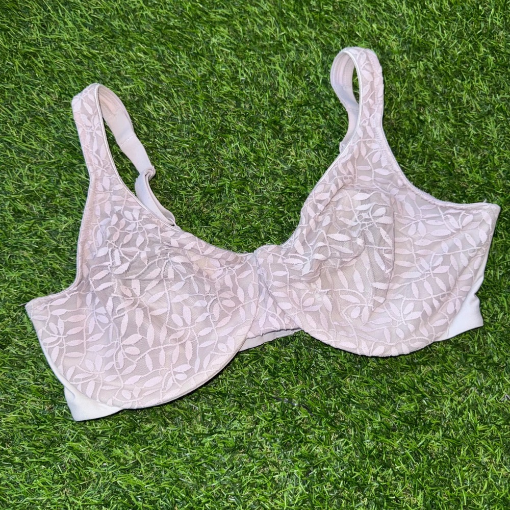 Olga Warners Sheer Leaves Minimizer Bra 42D Gray Lace Underwire 35519